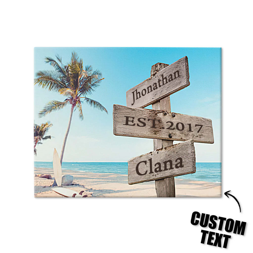 Coconut Tree Beach Custom Name Vintage Street Sign Canvas With DIY Frame Intersection Street Painting Valentine Gifts - Yourphotoblanket