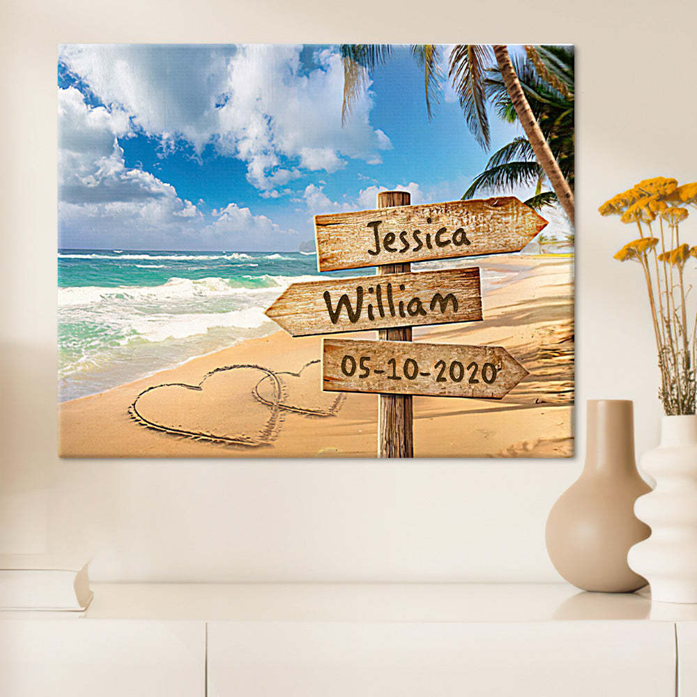 Hawaii Beach Custom Name Vintage Street Sign Canvas With DIY Frame Intersection Street Painting Valentine Gifts - Yourphotoblanket
