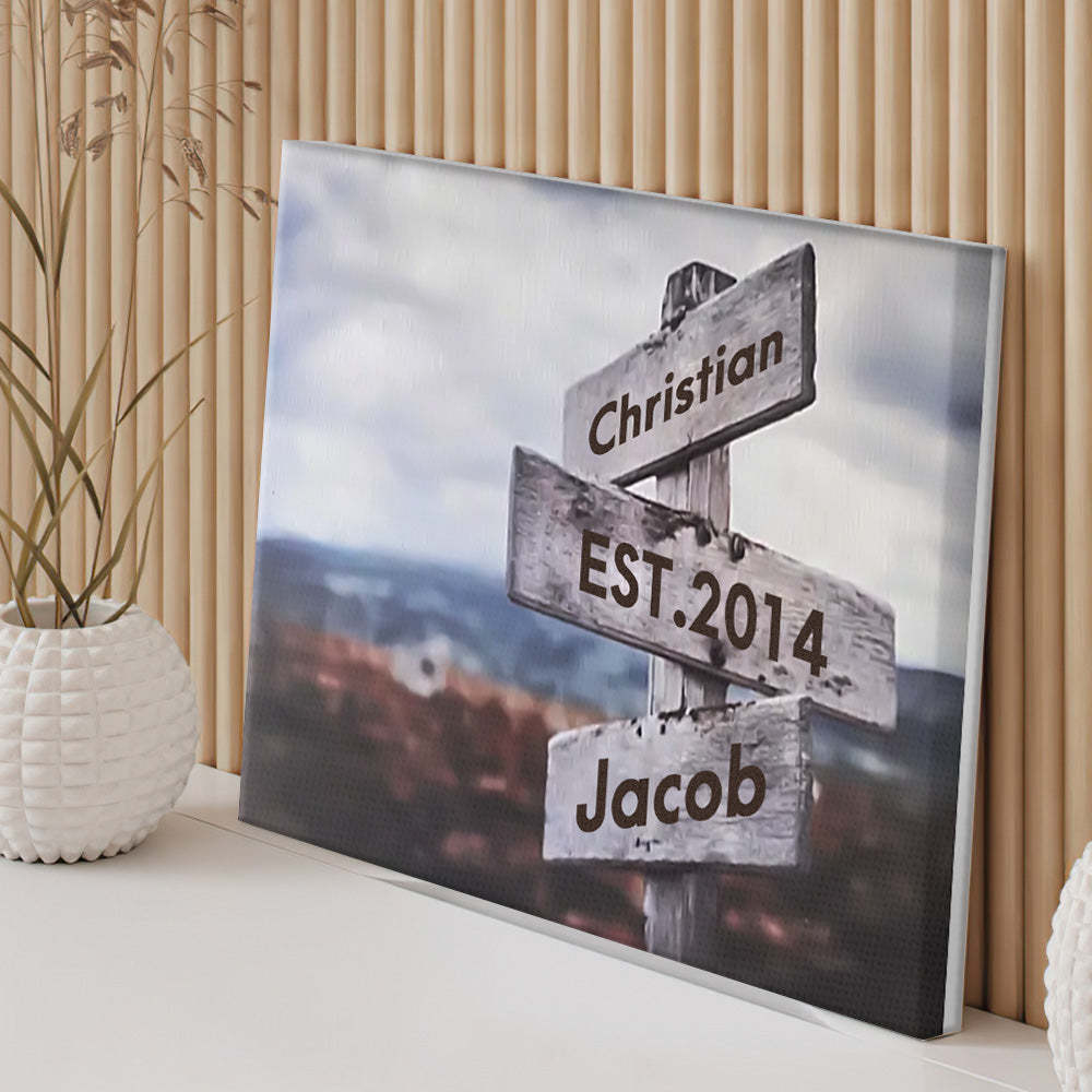 Personalized Name Vintage Street Sign Canvas With DIY Frame Crossroad Art Canvas Painting Valentine Gifts - Yourphotoblanket