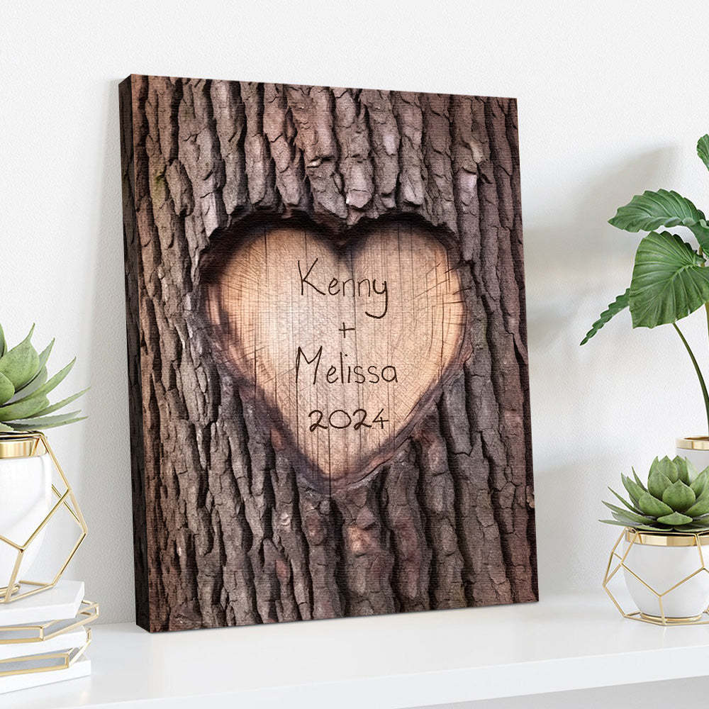 Custom Name Imitation Wood Grain Canvas Painting Personalized Romantic Couple Valentine Gifts - Yourphotoblanket