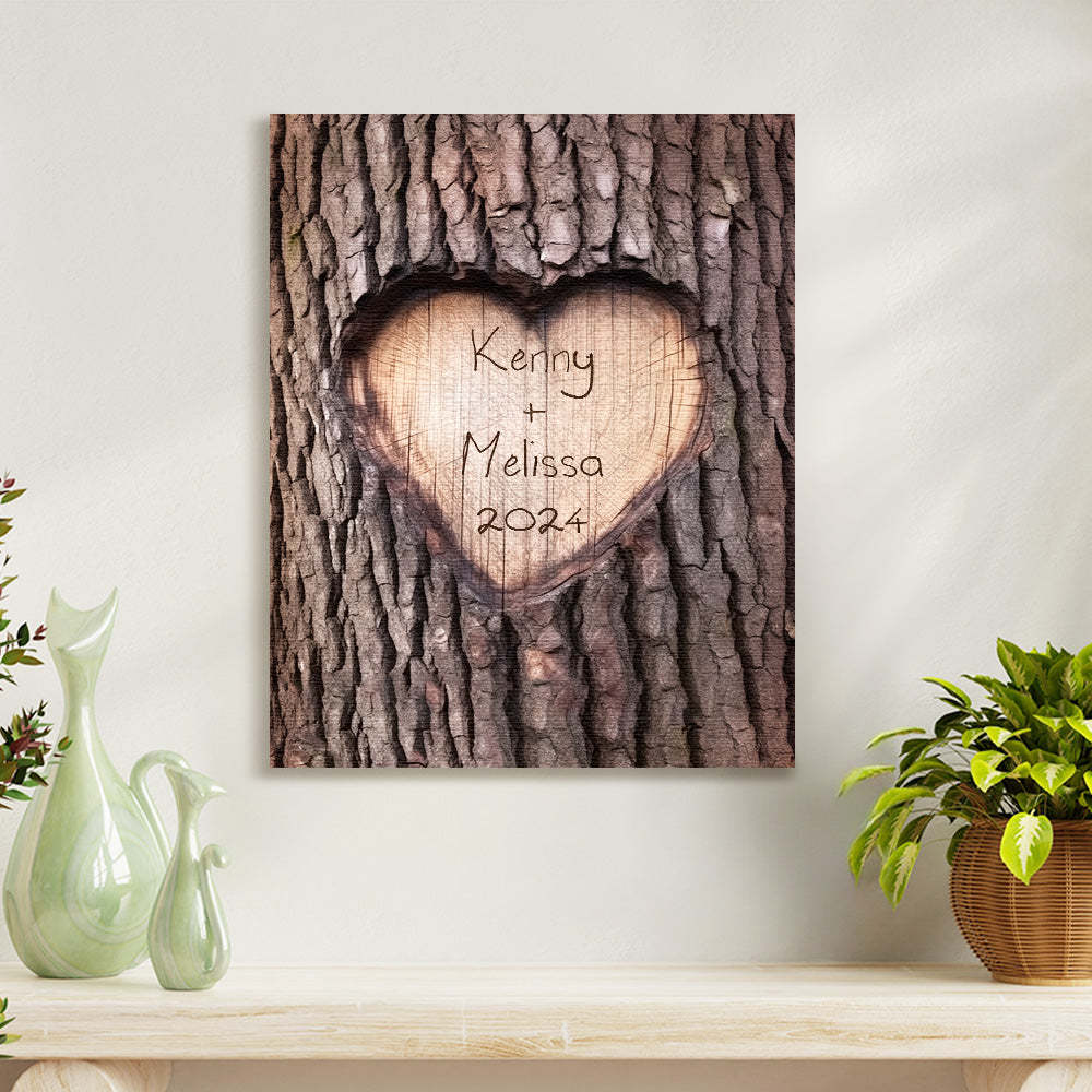 Custom Name Imitation Wood Grain Canvas Painting Personalized Romantic Couple Valentine Gifts - Yourphotoblanket