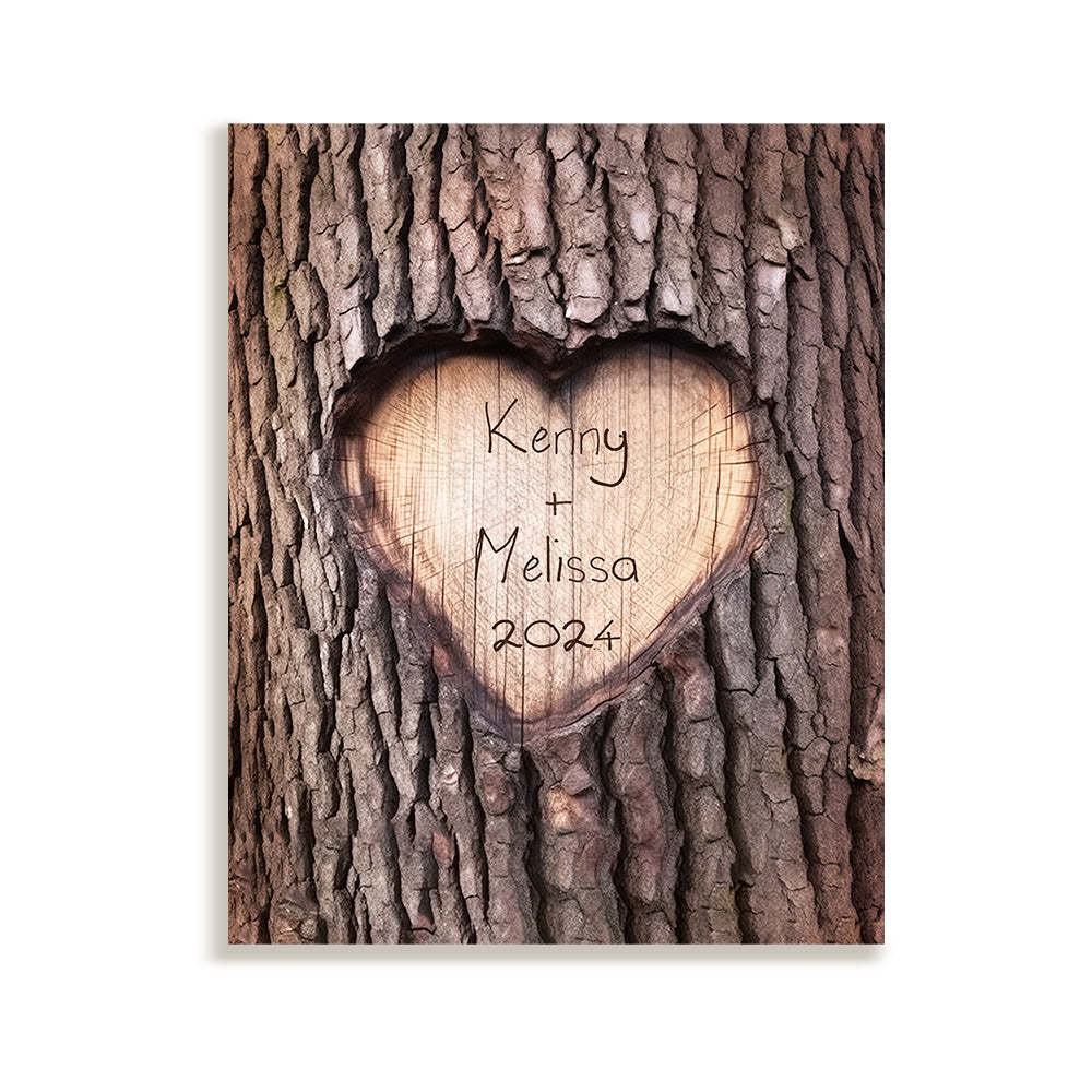 Custom Name Imitation Wood Grain Canvas Painting Personalized Romantic Couple Valentine Gifts - Yourphotoblanket