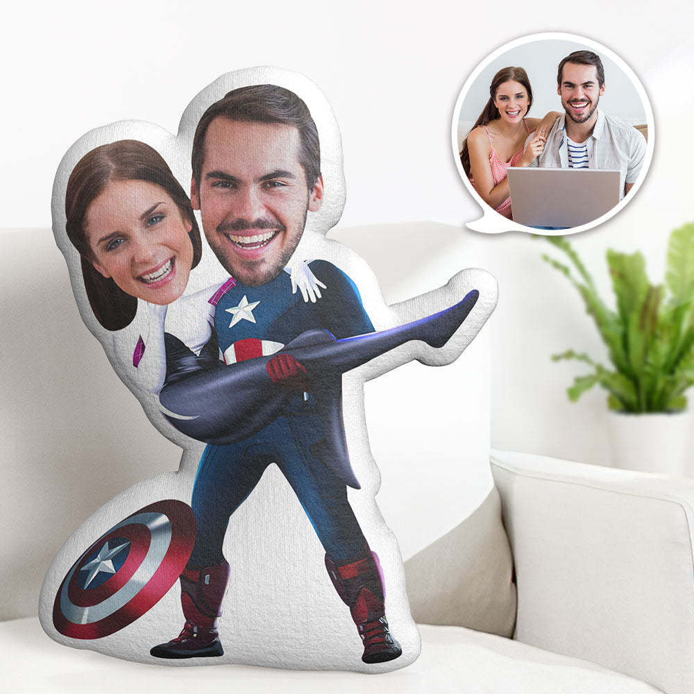 Valentine's Day Gifts Custom Superhero Pillow Personalized Face Pillow Customized Spider-Gwen and Captain America Pillow - Yourphotoblanket