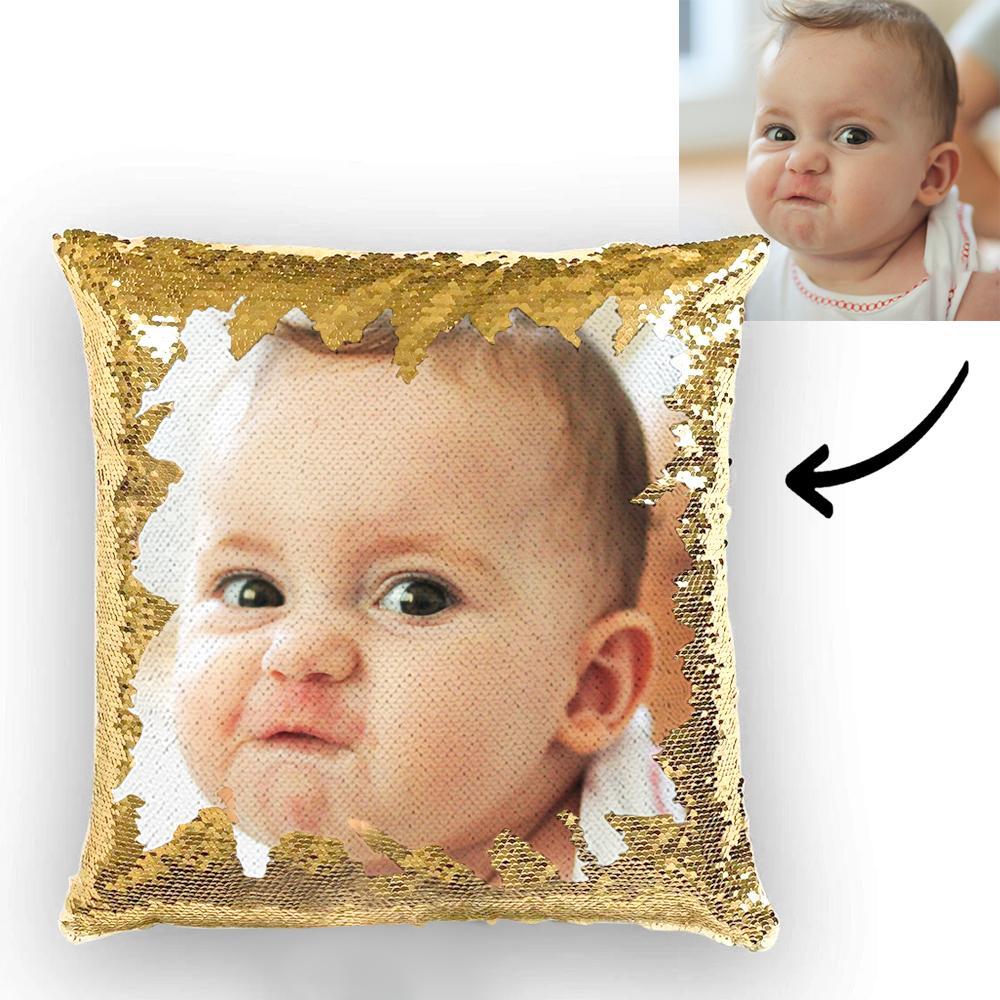 Personlised Cute Baby Photo Magic Sequins Pillow Multicolor Sequin Cushion 15.75"*15.75"
