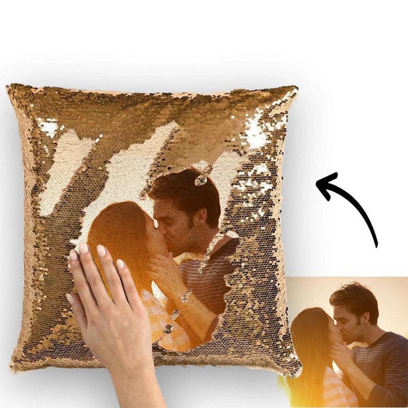 Custom Photo Magic Sequins Pillow Yellow Sequin Cushion 15.75inch 15.75inch