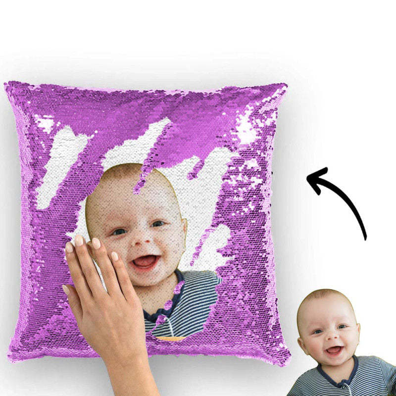 Photo Magic Sequins Pillow Purple Sequin Cushion Cute 15.75" * 15.75"