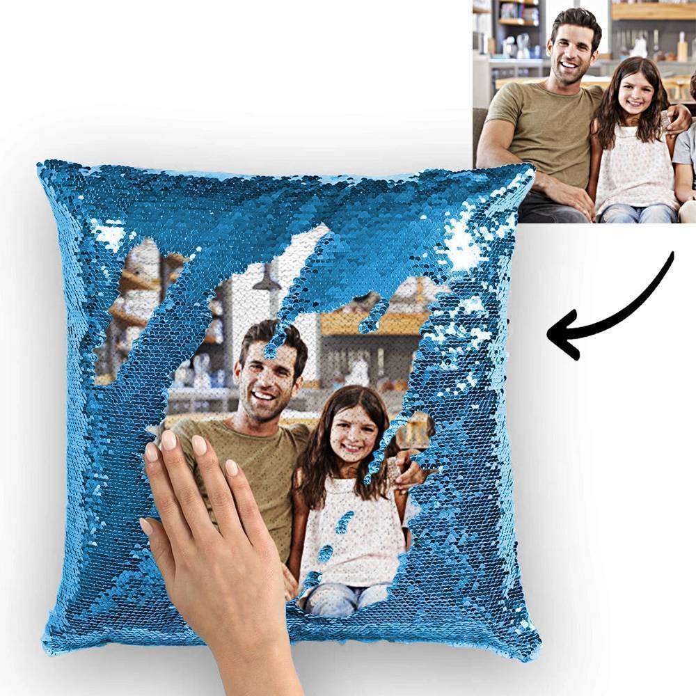 Custom Family Photo Magic Sequins Pillow Multicolor Sequin Cushion 15.75inch*15.75in