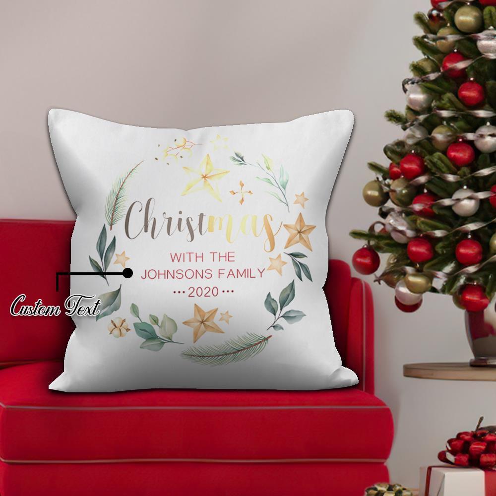 Holiday Gifts Custom White Pillow with Text Personalized Festival Decor
