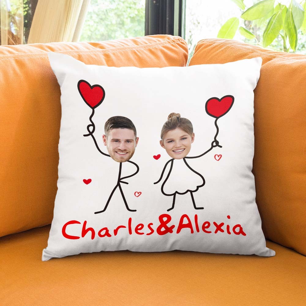 Custom Matchmaker Face Pillow Love Balloon Personalized Couple Photo and Text Throw Pillow Valentine's Day Gift - Yourphotoblanket
