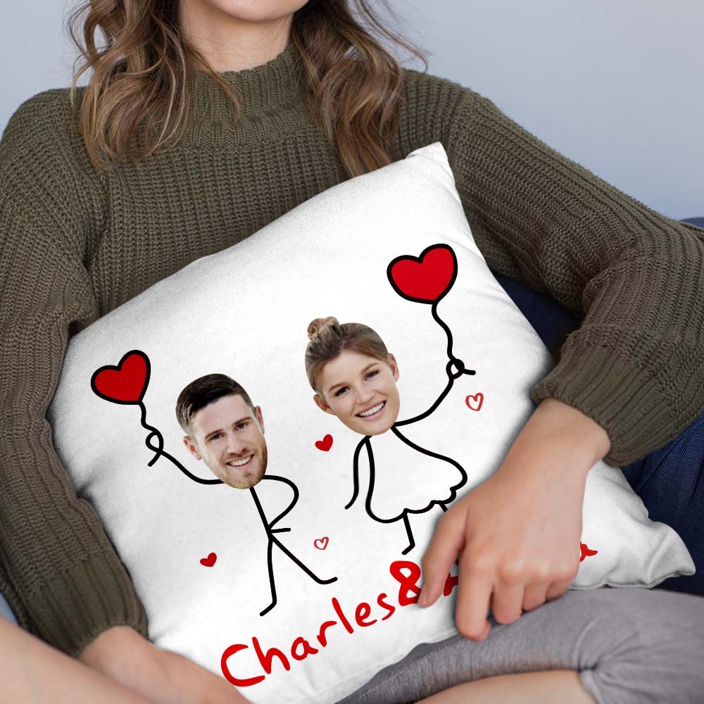 Custom Matchmaker Face Pillow Love Balloon Personalized Couple Photo and Text Throw Pillow Valentine's Day Gift - Yourphotoblanket