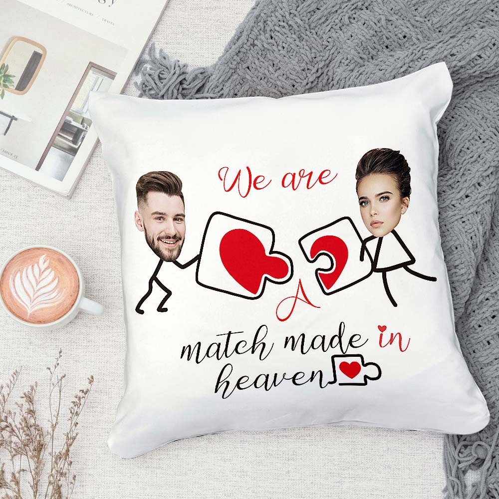 Custom Matchmaker Face Pillow Puzzle Personalized Couple Photo Throw Pillow Valentine's Day Gift - Yourphotoblanket
