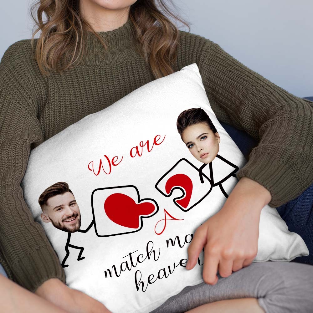 Custom Matchmaker Face Pillow Puzzle Personalized Couple Photo Throw Pillow Valentine's Day Gift - Yourphotoblanket