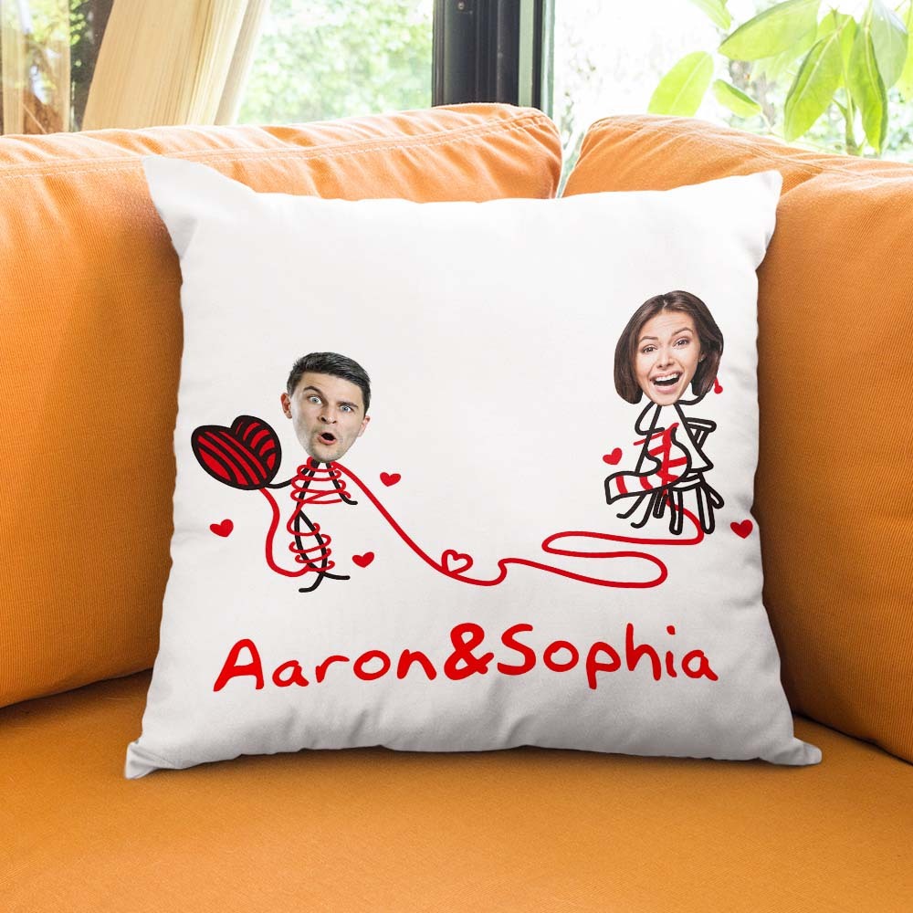 Custom Matchmaker Face Pillow Knitting Sweater Personalized Couple Photo and Text Throw Pillow Valentine's Day Gift - Yourphotoblanket