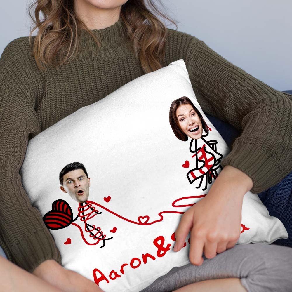 Custom Matchmaker Face Pillow Knitting Sweater Personalized Couple Photo and Text Throw Pillow Valentine's Day Gift - Yourphotoblanket