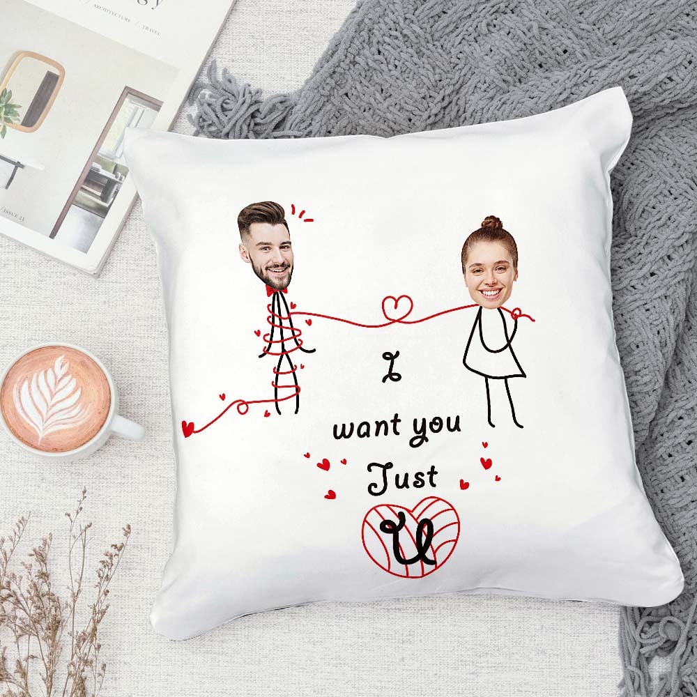 Custom Matchmaker Face Pillow I Just Want U Personalized Couple Photo Throw Pillow Valentine's Day Gift - Yourphotoblanket