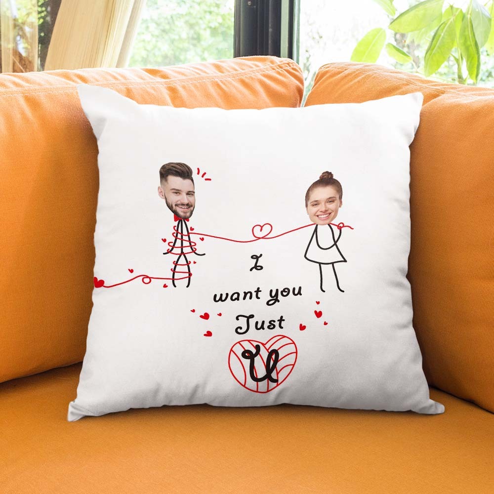 Custom Matchmaker Face Pillow I Just Want U Personalized Couple Photo Throw Pillow Valentine's Day Gift - Yourphotoblanket