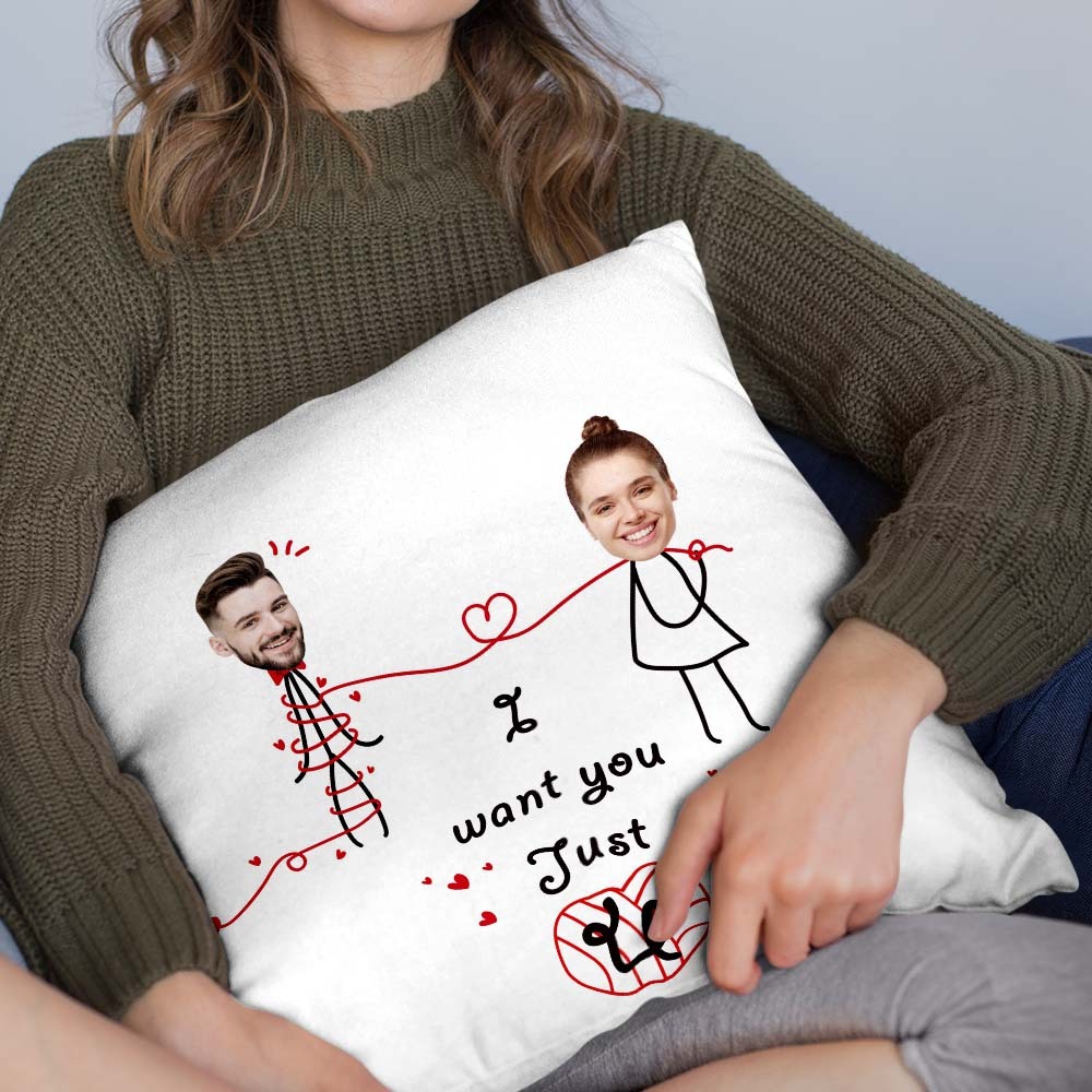 Custom Matchmaker Face Pillow I Just Want U Personalized Couple Photo Throw Pillow Valentine's Day Gift - Yourphotoblanket