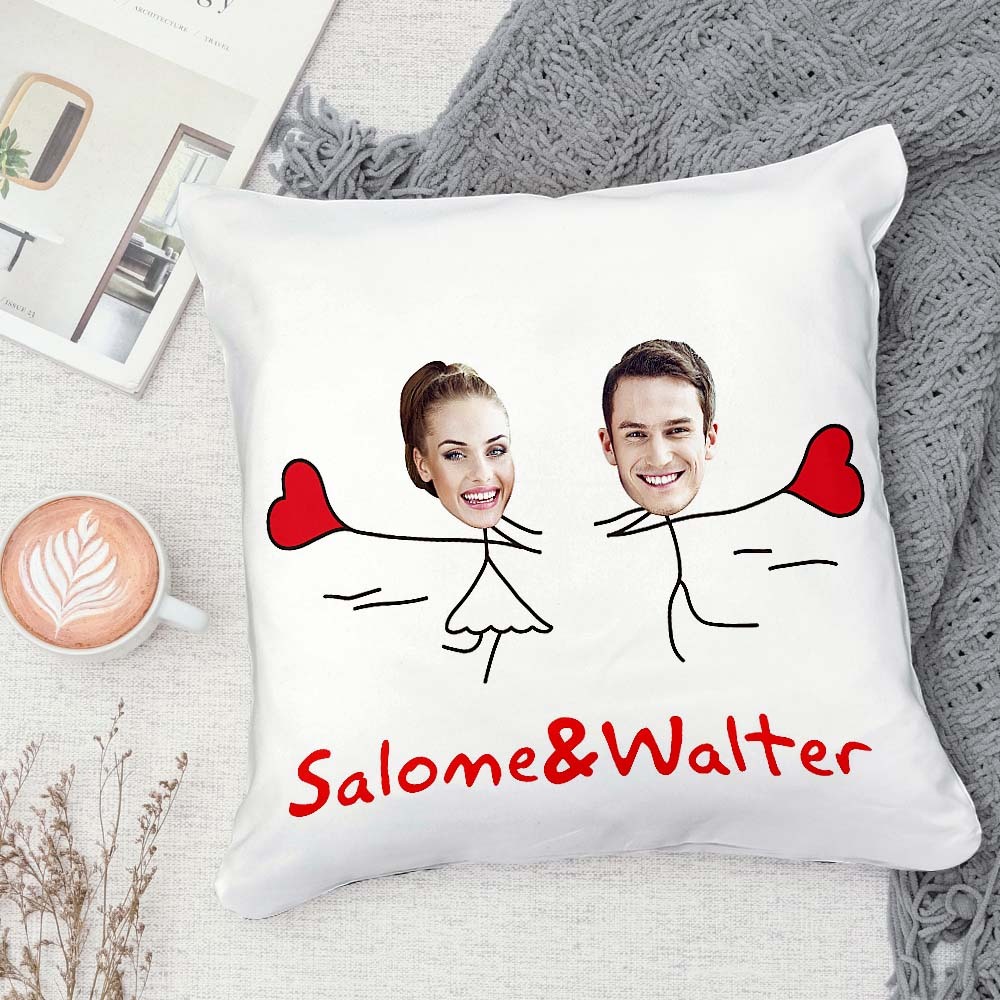 Custom Matchmaker Face Pillow Love Balloon Run Personalized Couple Photo and Text Throw Pillow Valentine's Day Gift - Yourphotoblanket