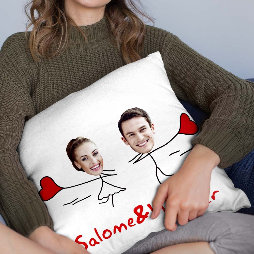 Custom Matchmaker Face Pillow Love Balloon Run Personalized Couple Photo and Text Throw Pillow Valentine's Day Gift - Yourphotoblanket