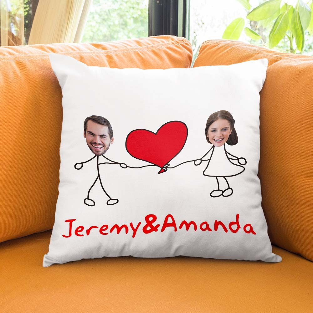 Custom Matchmaker Face Pillow Extra Large Love Heart Personalized Couple Photo and Text Throw Pillow Valentine's Day Gift - Yourphotoblanket