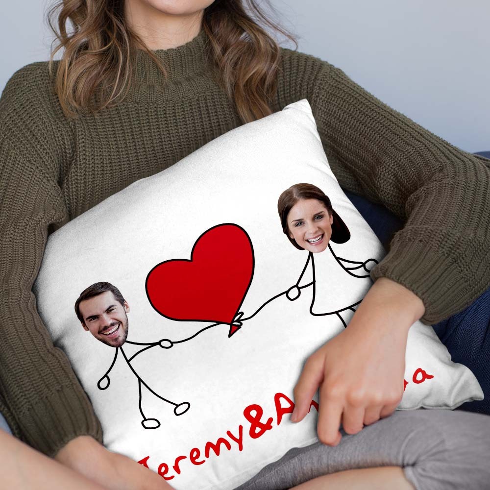 Custom Matchmaker Face Pillow Extra Large Love Heart Personalized Couple Photo and Text Throw Pillow Valentine's Day Gift - Yourphotoblanket