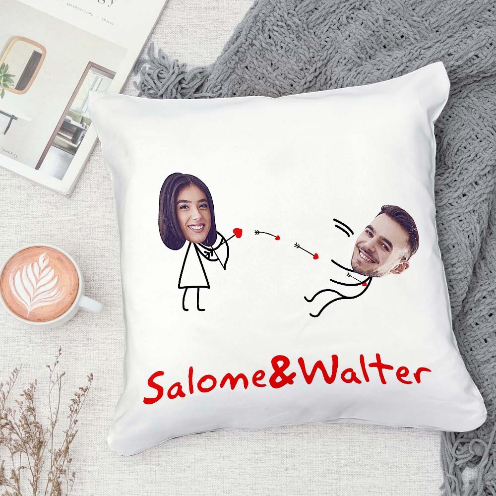 Custom Matchmaker Face Pillow Cupid's Arrow Personalized Couple Photo and Text Throw Pillow Valentine's Day Gift - Yourphotoblanket