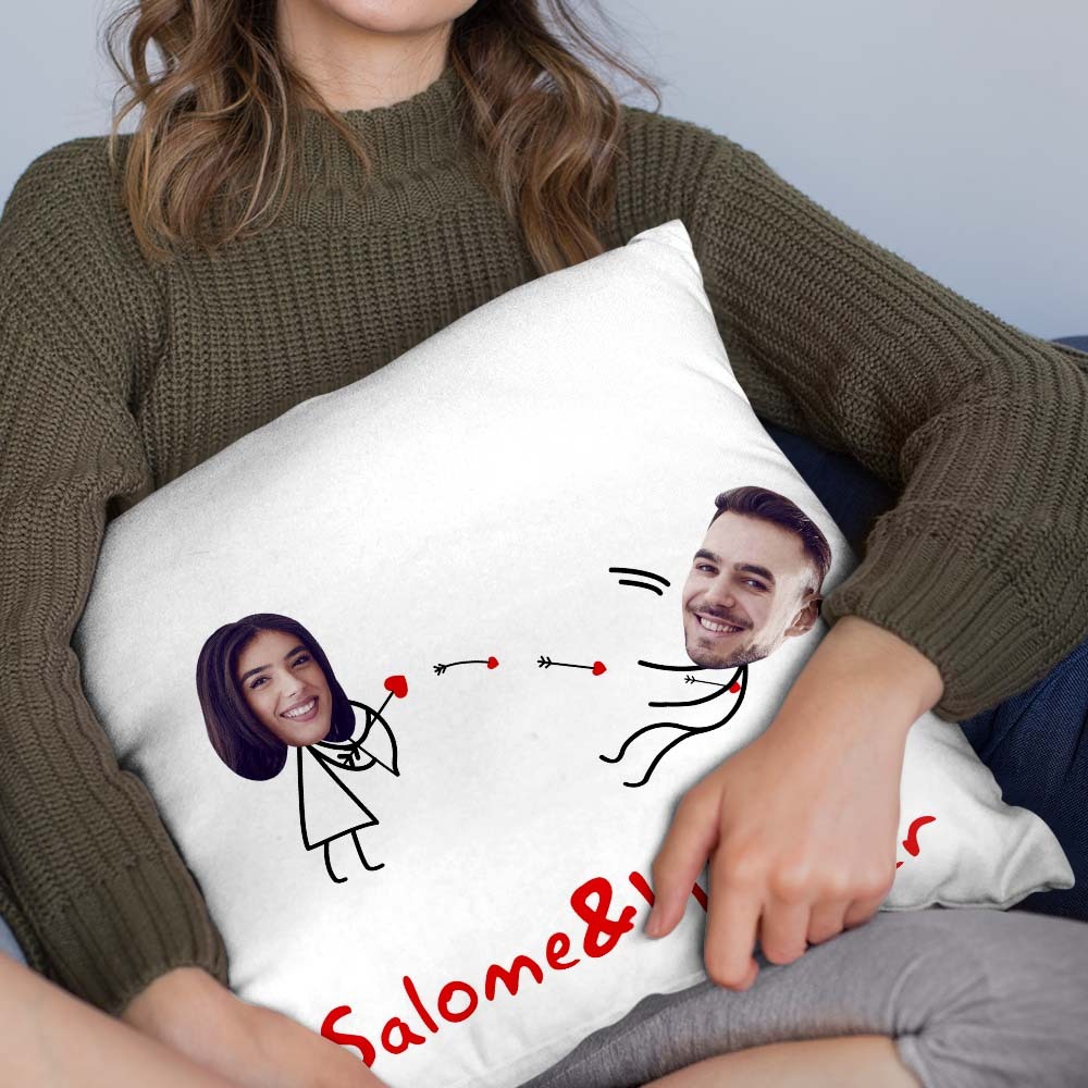 Custom Matchmaker Face Pillow Cupid's Arrow Personalized Couple Photo and Text Throw Pillow Valentine's Day Gift - Yourphotoblanket