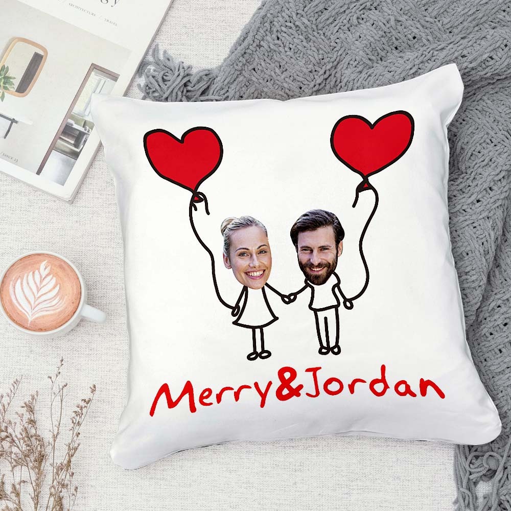 Custom Matchmaker Face Pillow Hand in Hand Personalized Couple Photo and Text Throw Pillow Valentine's Day Gift - Yourphotoblanket