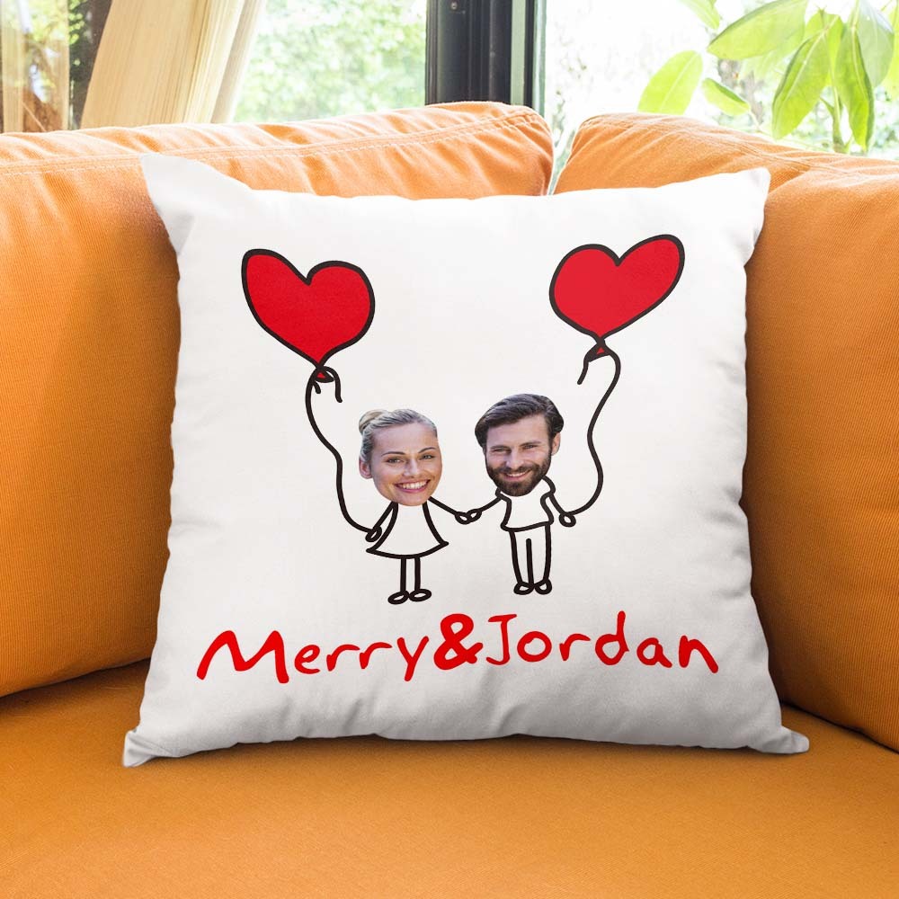 Custom Matchmaker Face Pillow Hand in Hand Personalized Couple Photo and Text Throw Pillow Valentine's Day Gift - Yourphotoblanket