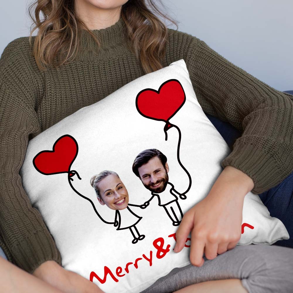 Custom Matchmaker Face Pillow Hand in Hand Personalized Couple Photo and Text Throw Pillow Valentine's Day Gift - Yourphotoblanket