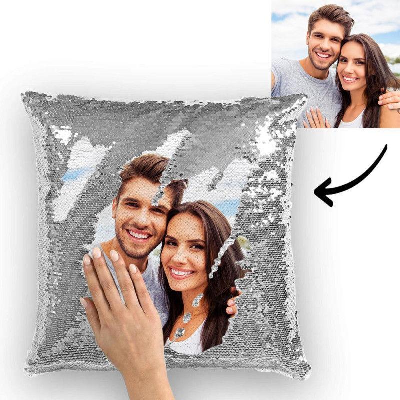 Custom Photo Magic Sequins Pillowcase Silver Color Sequin Cushion 15.75inch * 15.75inch