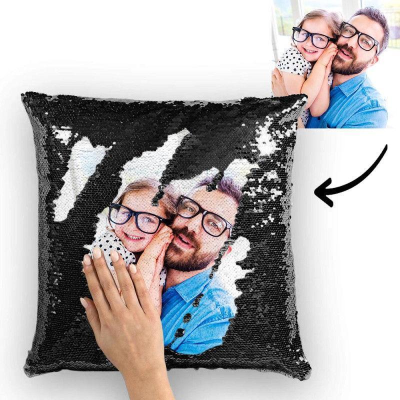 Custom Photo Magic Sequins Pillowcase Black Color Sequin Cushion Unique Gifts 15.75inch * 15.75inch