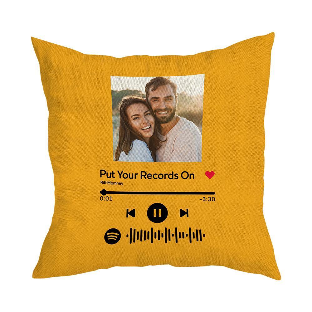 Scannable Custom Spotify Code Personalized Photo Pillow Case Orange  Music Gifts