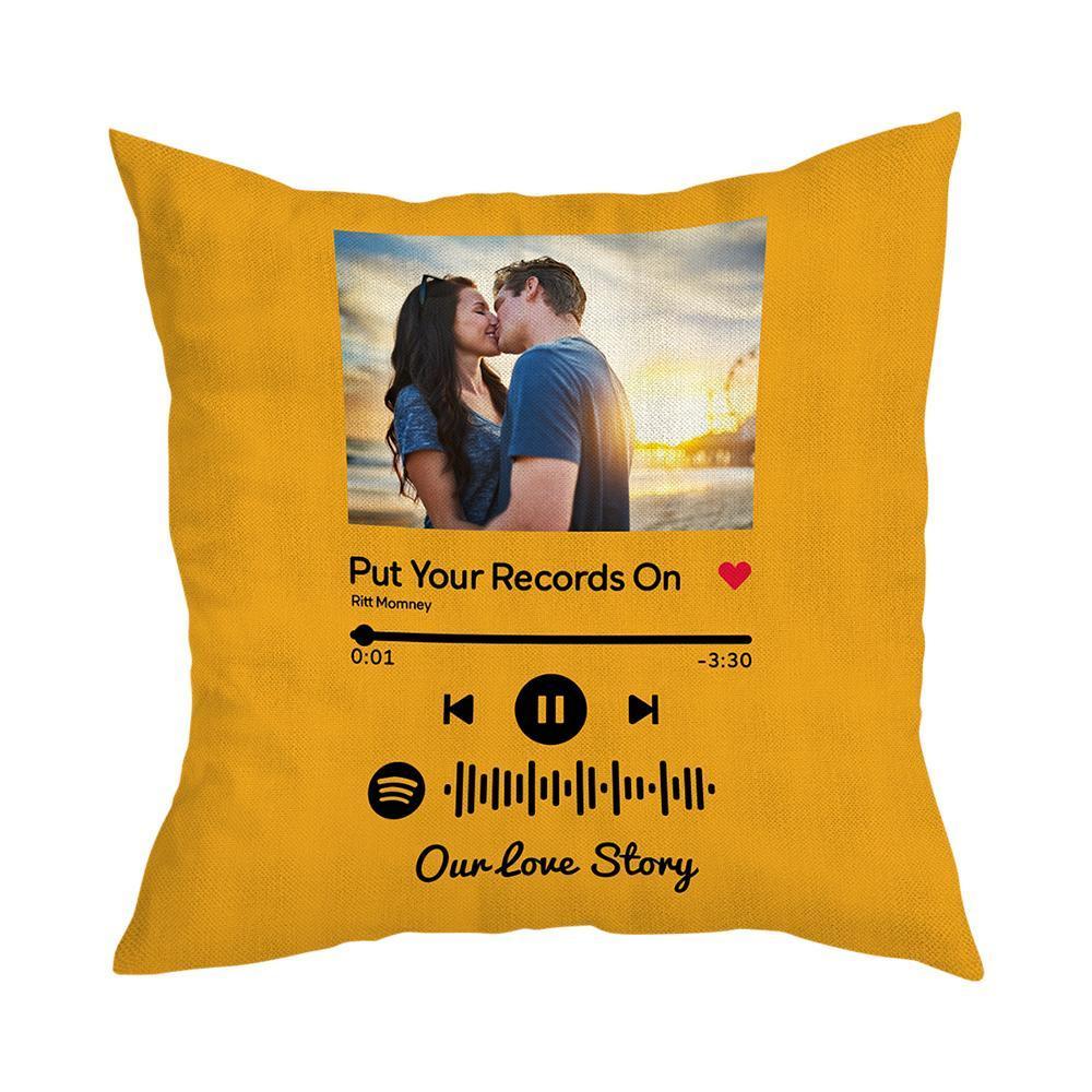 Scannable Custom Spotify Code Personalized Photo Pillow Case Orange  Romantic Gifts