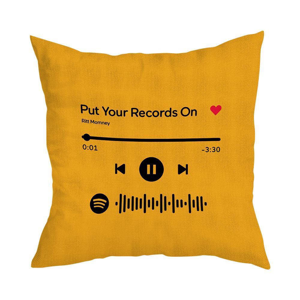 Scannable Custom Spotify Code Personalized Music Pillow Case Orange  Couple Gifts