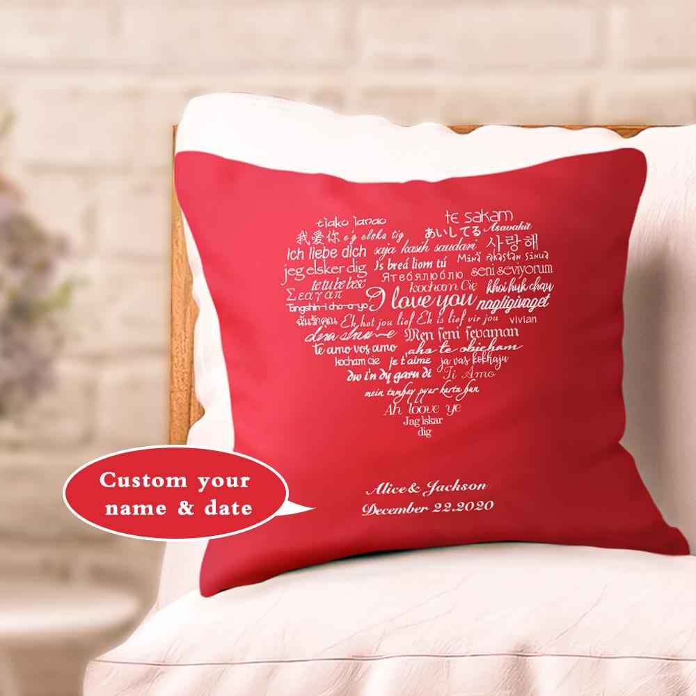 Custom Photo Couple Pillows With Text-I Love You Multiple Languages