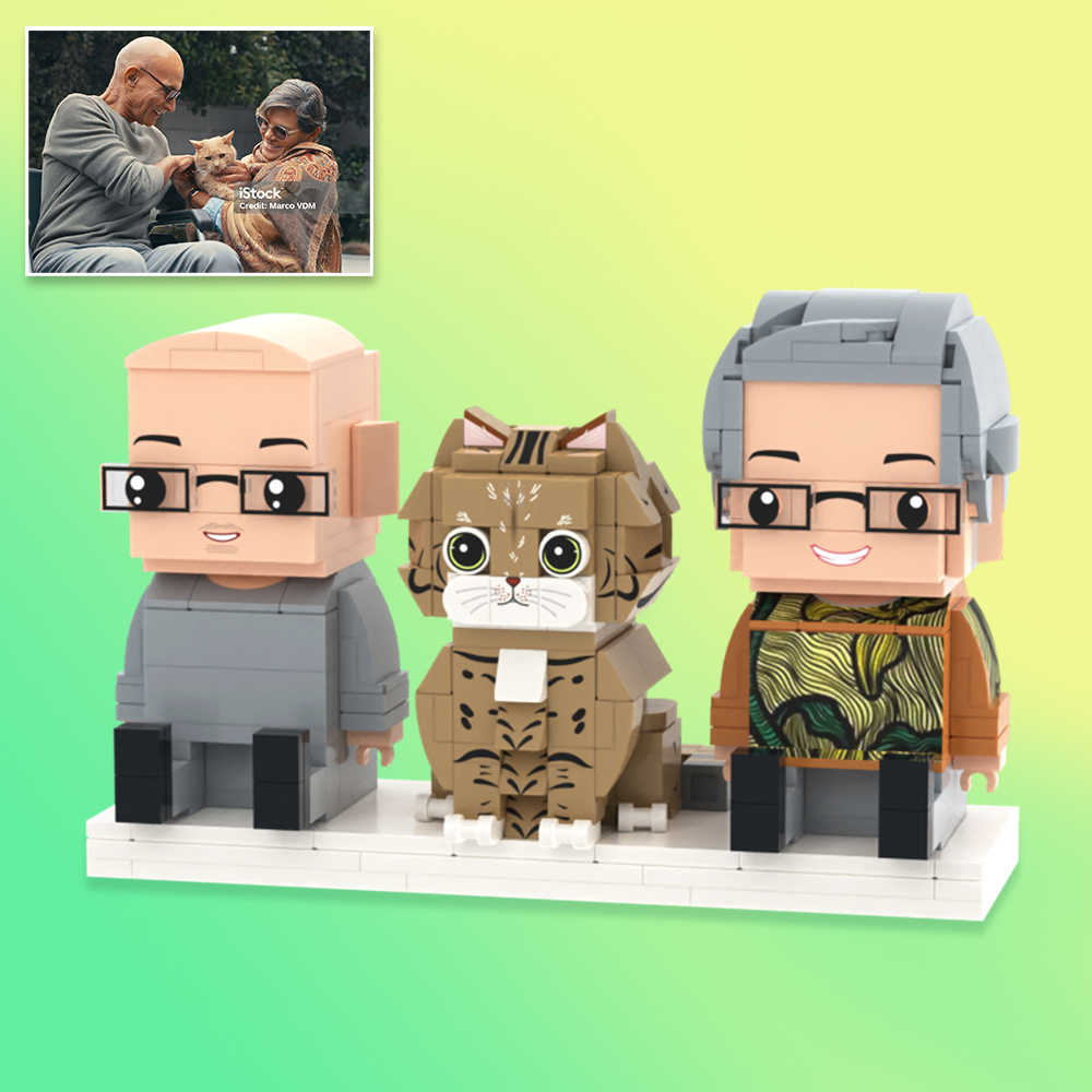 Custom Full Body Brick Figures Personalized Sitting Brick Figures Kids and Cat Universal Interlocking Plastic Toy Christmas Gift - yourphotoblanketuk