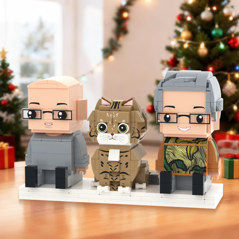 Custom Full Body Brick Figures Personalized Sitting Brick Figures Kids and Cat Universal Interlocking Plastic Toy Christmas Gift - yourphotoblanketuk