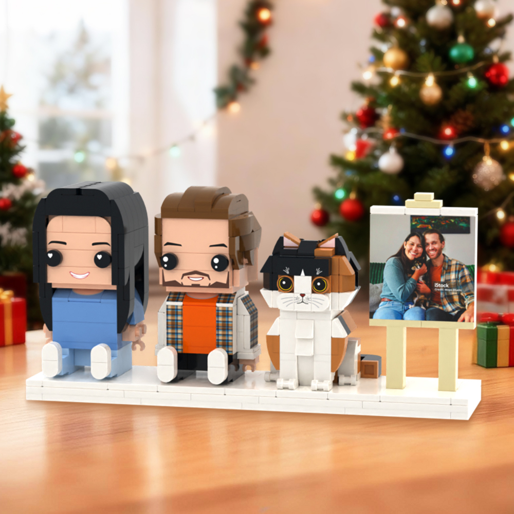 Custom Full Body Brick Figures Personalized Sitting Brick Figures Kids and Cat Universal Interlocking Plastic Toy Christmas Gift - yourphotoblanketuk