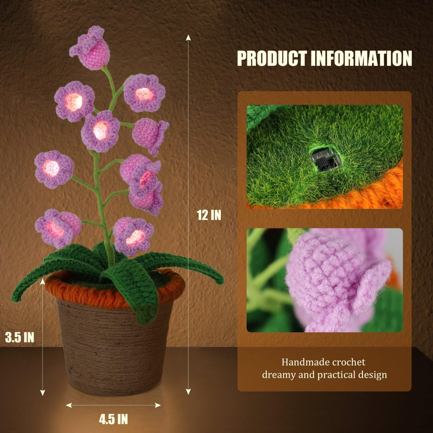 Handmade Crochet Lily of the Valley Flower Lamp | Potted Desk Light | Finished Floral Night Light - yourphotoblanketuk