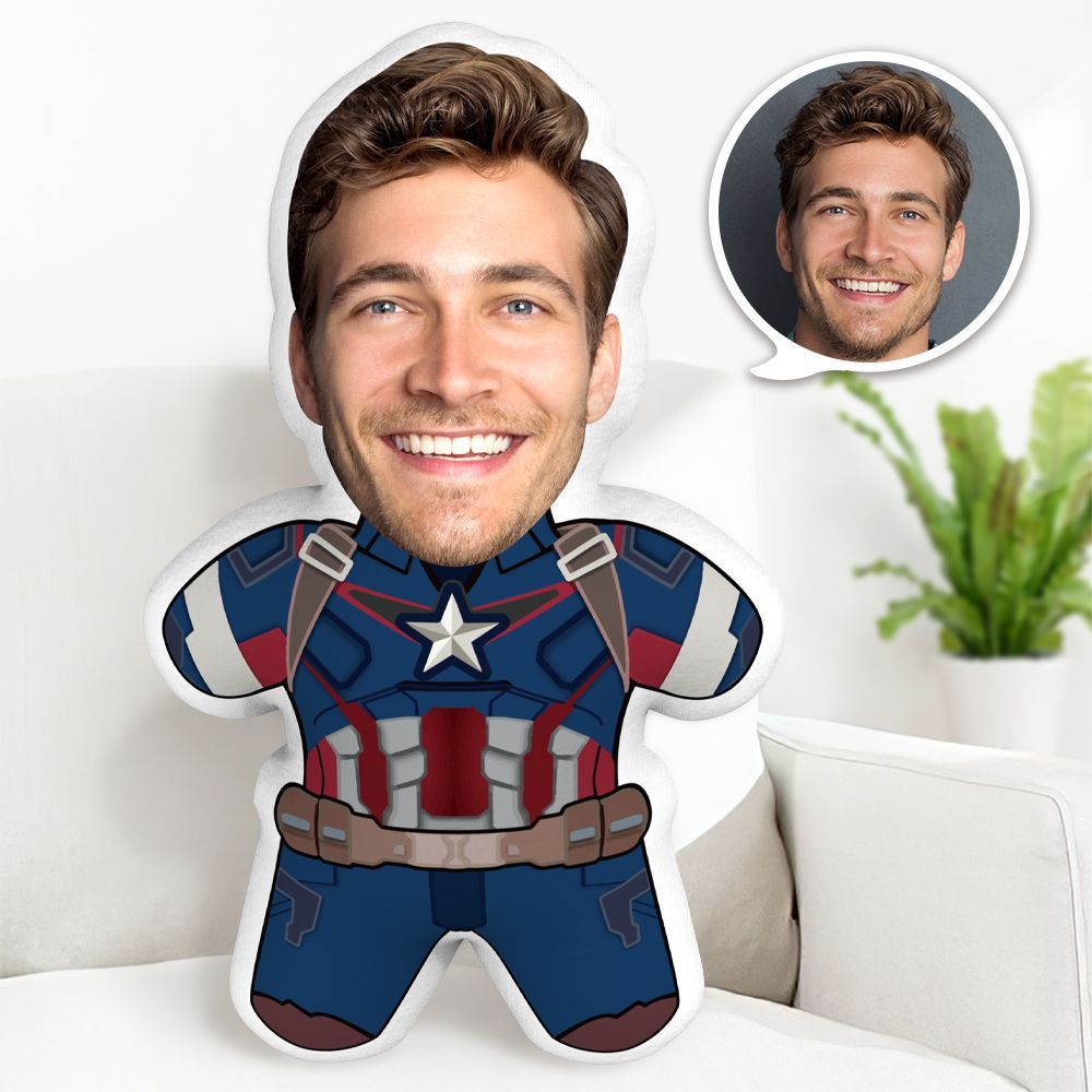 Captain America Minime Throw Pillow Custom Face Pillow Personalized Marvel Minime Pillow - Yourphotoblanket