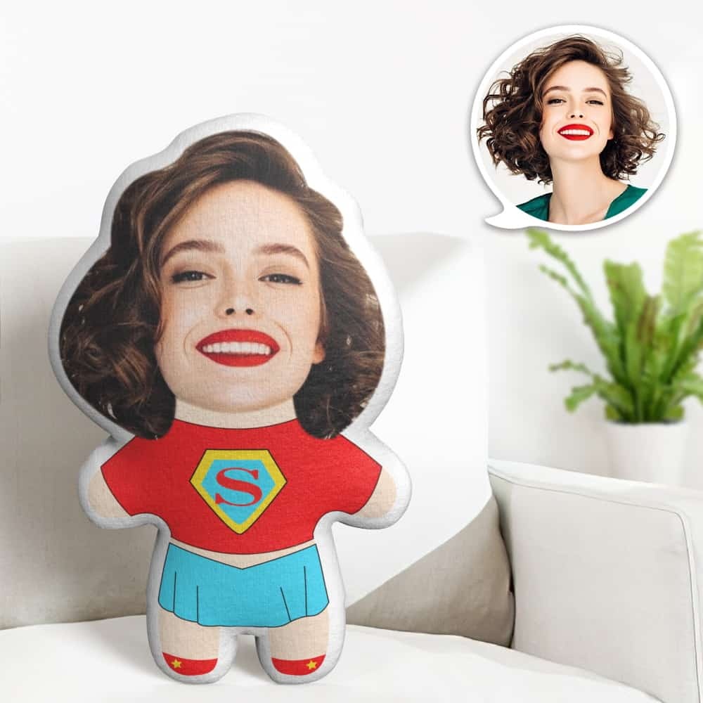 Custom Face Pillow Super Woman Minime Personalized Photo Minime Pillow Gifts for Her - Yourphotoblanket