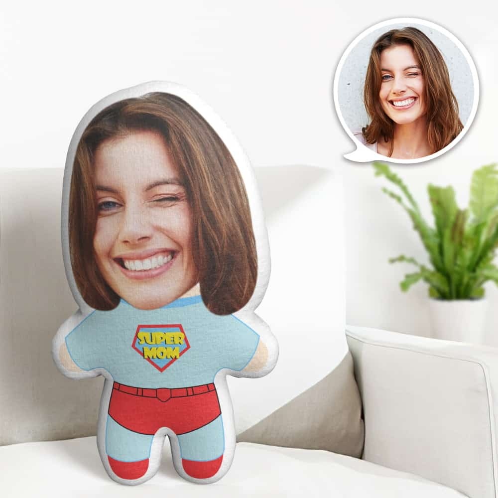 Super Mom Minime Throw Pillow Custom Face Pillow Personalized Cute Minime Pillow Gifts - Yourphotoblanket