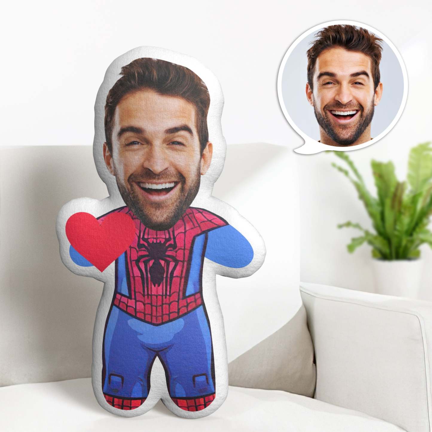 Valentine's Day Minime Pillow Gifts Custom Face Pillow Personalized Cartoon Spiderman Pillow Gifts - Yourphotoblanket