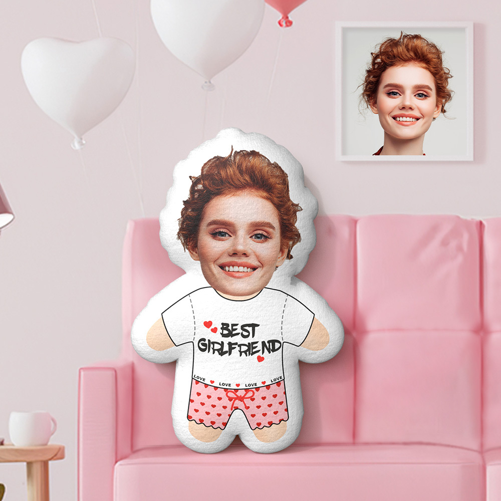 Best Girlfriend Minime Teddy Pillow Custom Face Personalized Photo Minime Doll Valentine's Day Gifts - yourphotoblanketuk