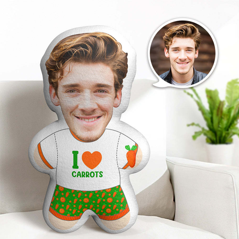 Personalized Face Minime Teddy Pillow I Love Carrots Custom Photo Minime Doll - Yourphotoblanket