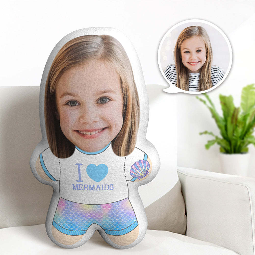 Custom Face Minime Pillow I Love Mermaids Personalized Photo Minime Doll Stuffed Toys - Yourphotoblanket