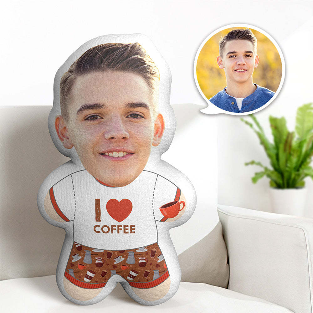 Custom Face Minime Pillow I Love Coffee Personalized Photo Minime Doll Stuffed Toys - Yourphotoblanket