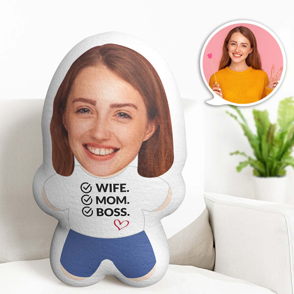 Custom Face Gifts Minime Throw Pillow Personalized Photo Pillow Wife Mom Boss - Yourphotoblanket