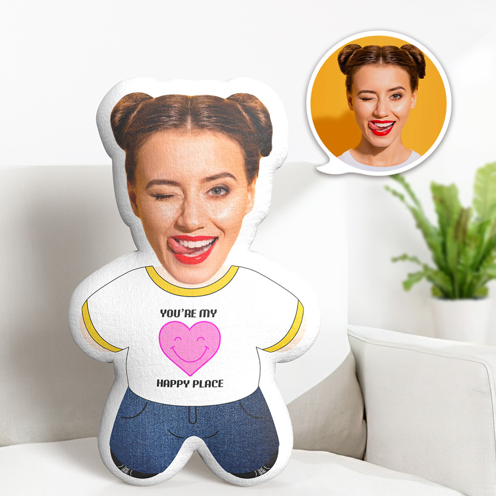 Personalized Face Pillow "You're My Happy Place" Idea Picture Pillows for Valentine's Day - yourphotoblanketuk